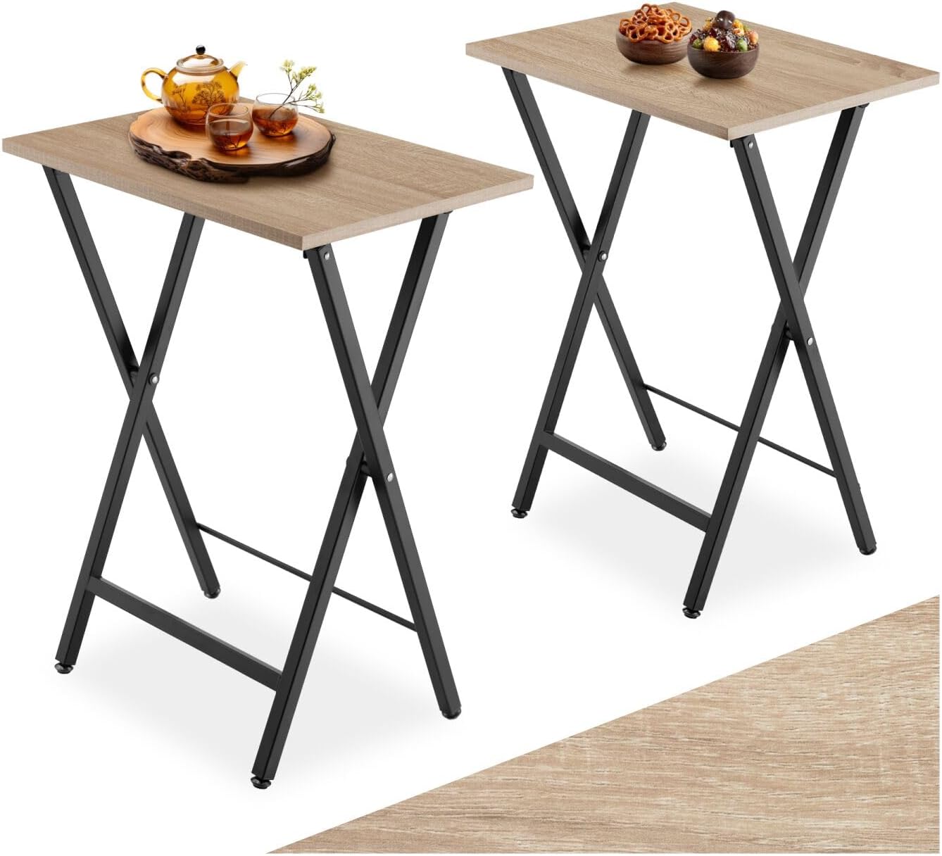 Set di due tavolini pieghevoli in legno industriale chiaro 48 x 36 x 66.5 cm per casa e terrazza