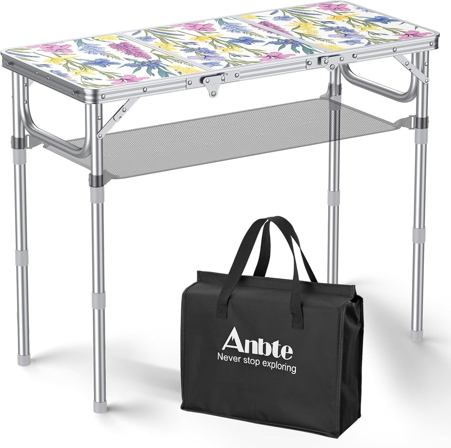 Tavolo pieghevole da esterno con motivo decorativo e altezza regolabile 87 x 40 x 70 cm con piano MDF