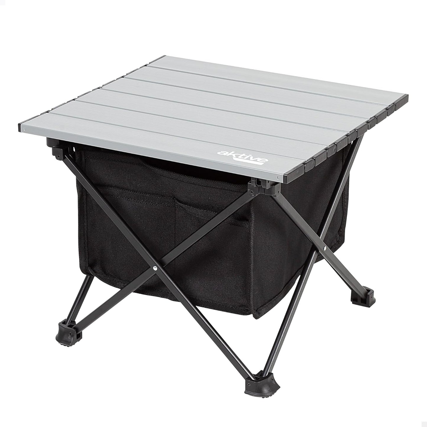 Tavolino portatile pieghevole da campeggio con piano MDF 60 x 40 cm struttura in alluminio e borsa laterale