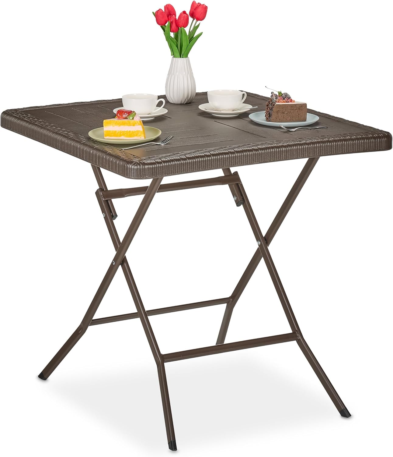 Tavolo Pieghevole da Giardino Effetto Legno 78x78x74 cm in Marrone per Esterni e Campeggio