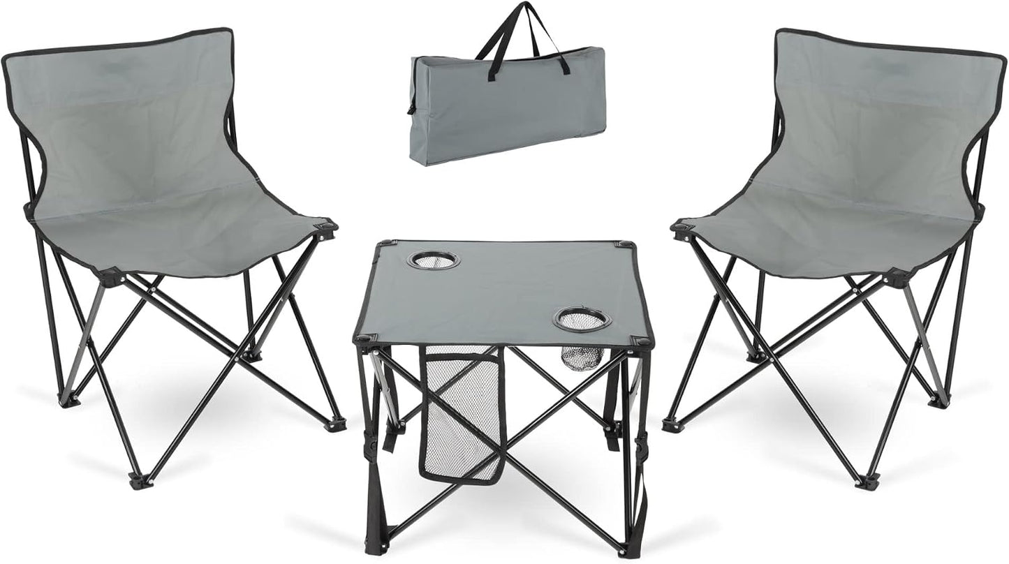 Set tavolo da campeggio pieghevole grigio ultraleggero con struttura portatile per attivita outdoor