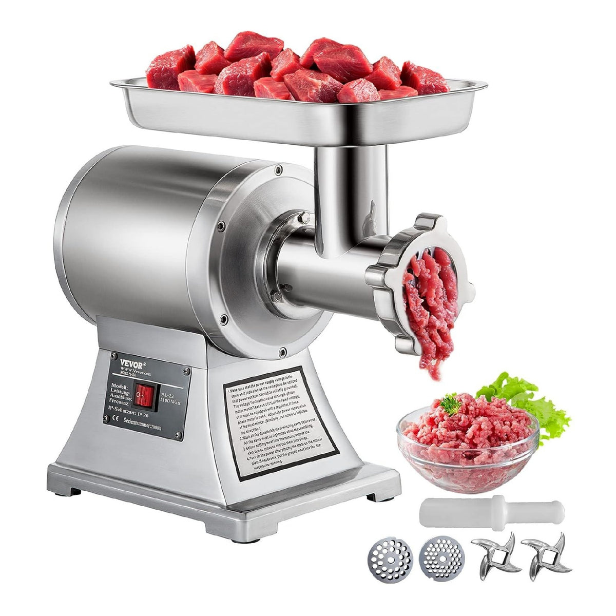 Potente tritacarne elettrico color acciaio inox plastica