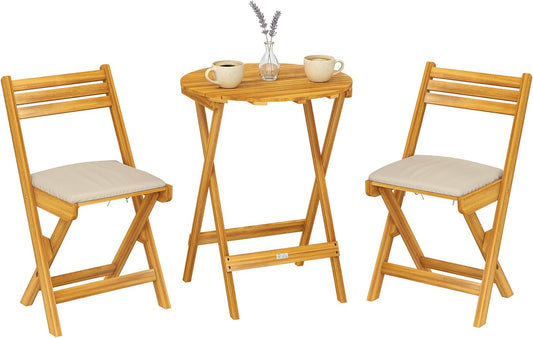 Set da esterno pieghevole in legno acacia con tavolo e due sedie per giardino