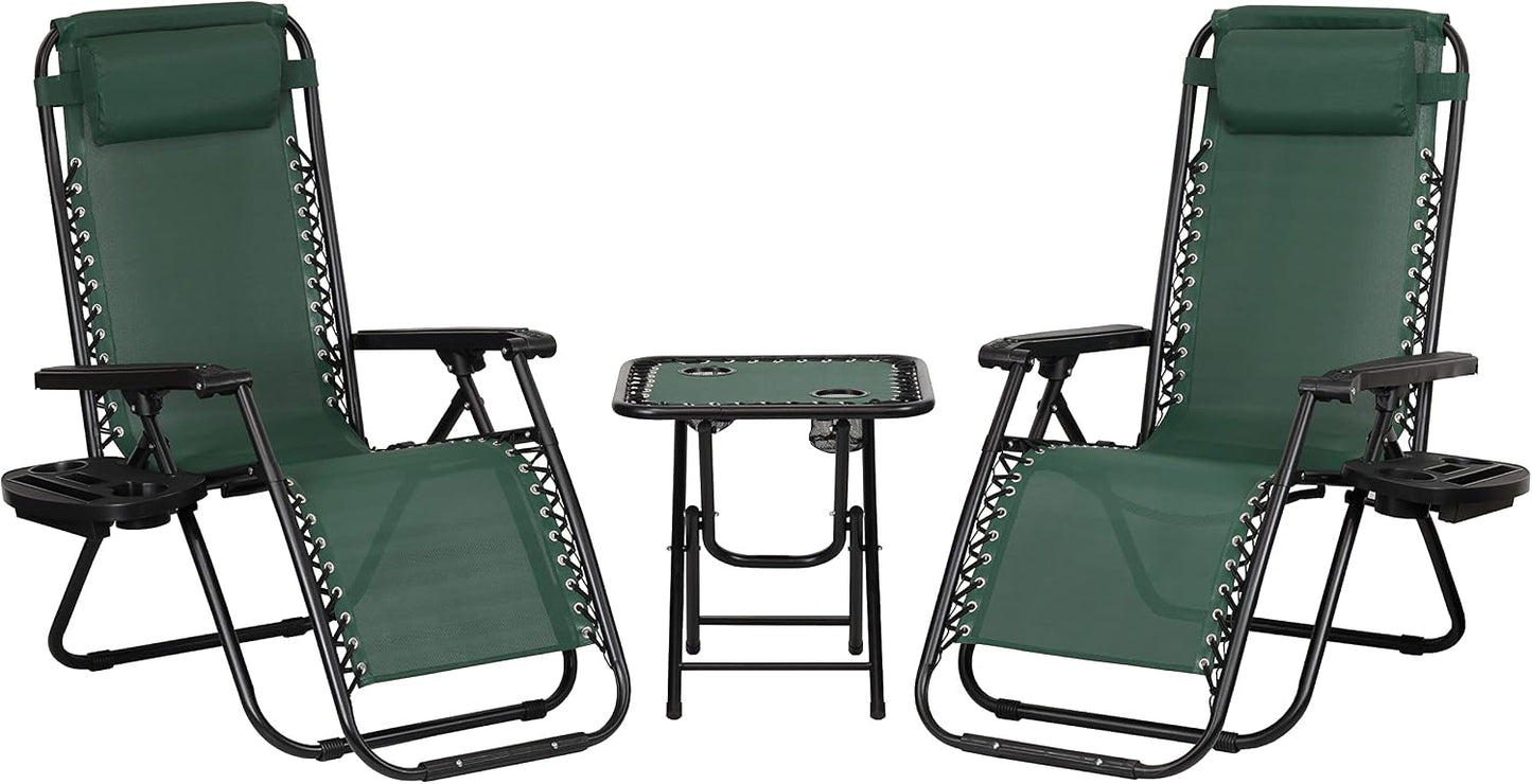 Set bistrot da esterno con due sedie sdraio e tavolino pieghevole in textilene verde