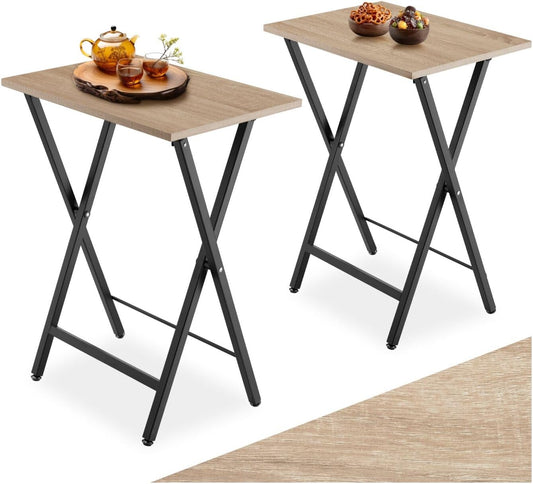 Set di due tavolini pieghevoli in legno industriale chiaro 48 x 36 x 66.5 cm per casa e terrazza