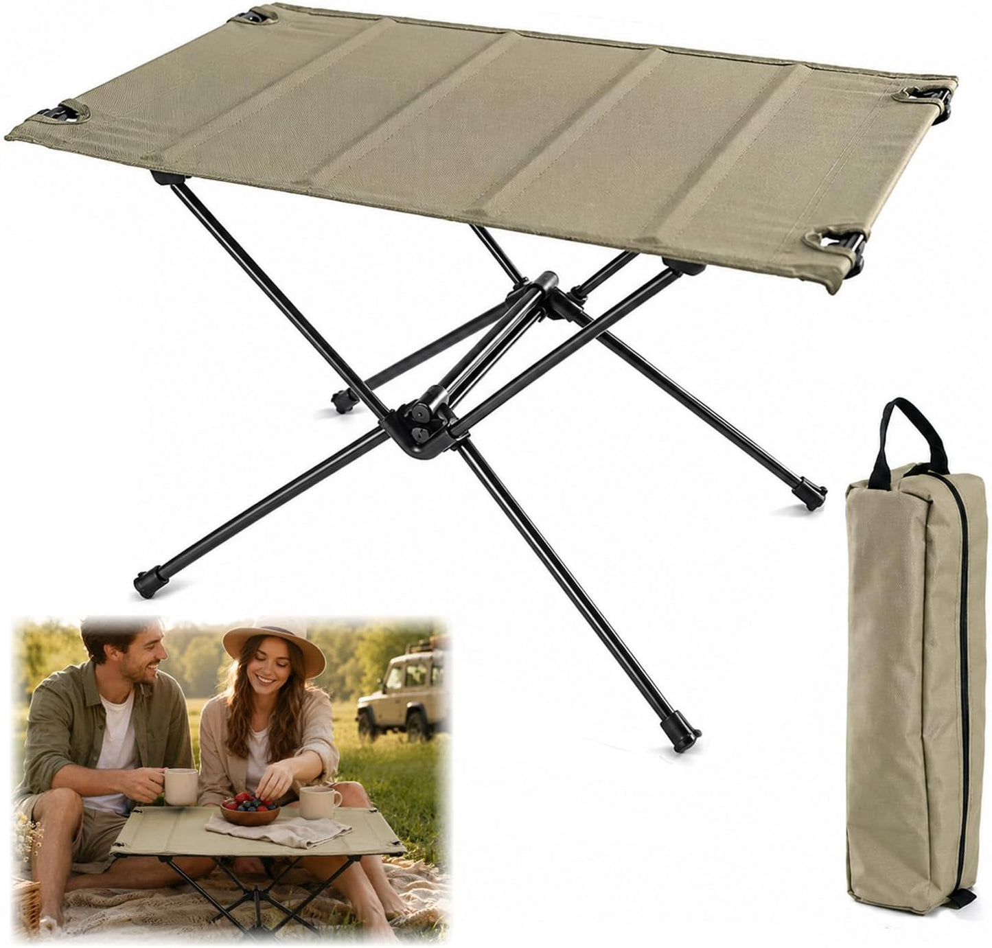 Tavolino pieghevole ultraleggero da campeggio con borsa trasporto 60 x 40 x 39.5 cm per pesca e picnic