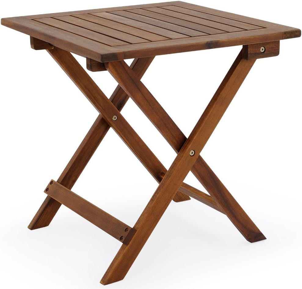 Tavolino quadrato pieghevole in legno di acacia 46 x 46 x 46 cm per balcone giardino e terrazza