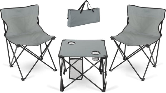 Set tavolo da campeggio pieghevole grigio ultraleggero con struttura portatile per attivita outdoor
