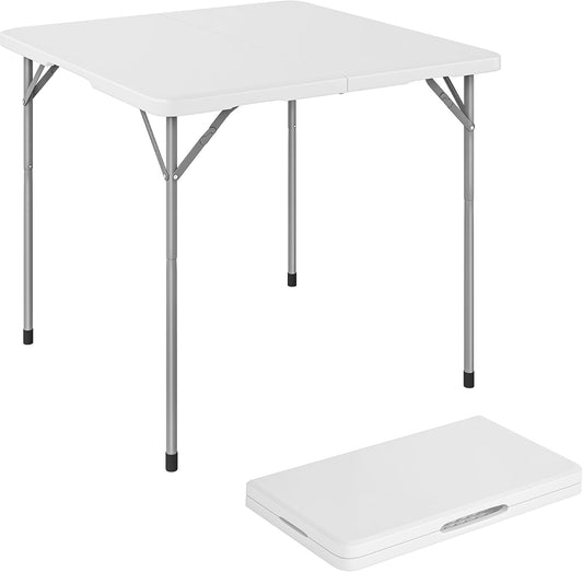 Tavolo quadrato pieghevole da campeggio 86 x 86 x 74 cm colore bianco per esterni